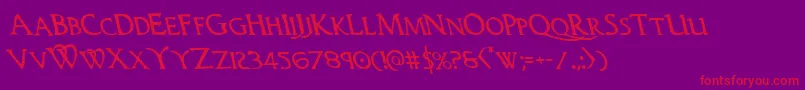 Woodgodleft-Schriftart – Rote Schriften auf violettem Hintergrund
