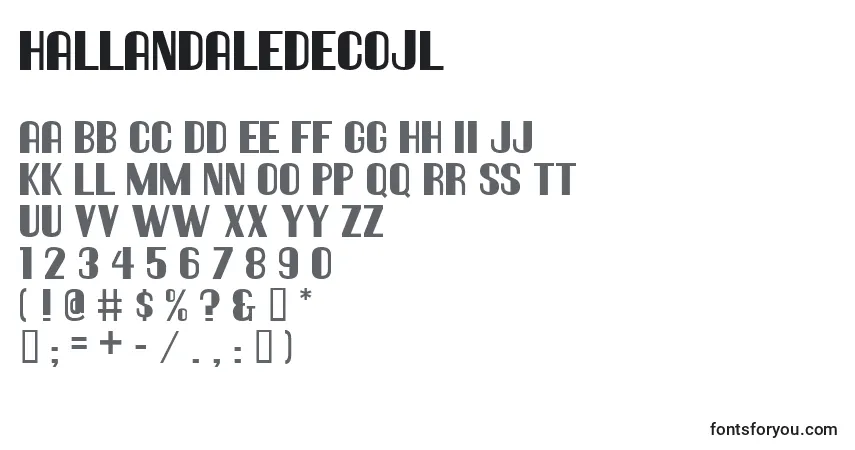 A fonte HallandaleDecoJl – alfabeto, números, caracteres especiais