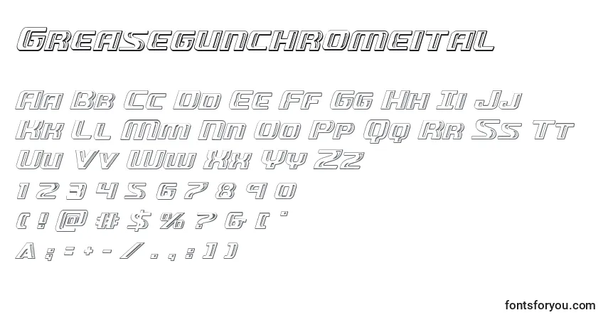 Schriftart Greasegunchromeital – Alphabet, Zahlen, spezielle Symbole