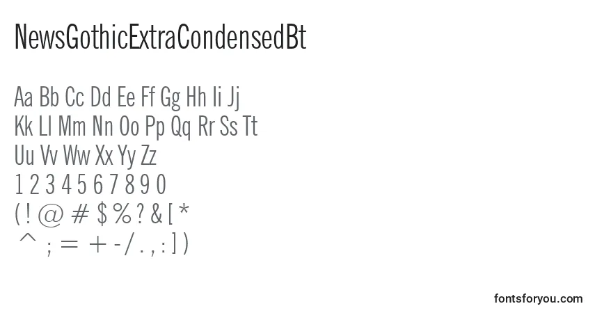 Шрифт NewsGothicExtraCondensedBt – алфавит, цифры, специальные символы