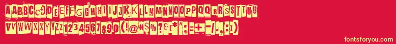 JockeyFullOfBourbon-Schriftart – Gelbe Schriften auf rotem Hintergrund