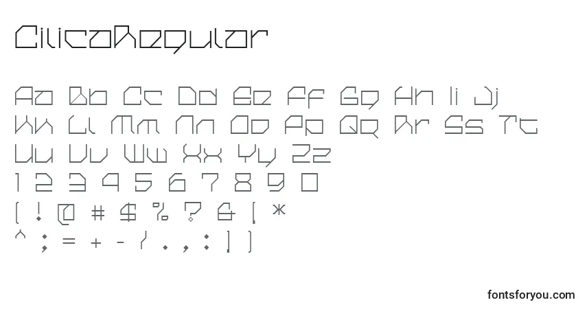 A fonte CilicaRegular – alfabeto, números, caracteres especiais
