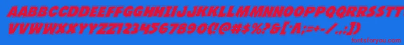 フォントJcandlestickacad – 赤い文字の青い背景