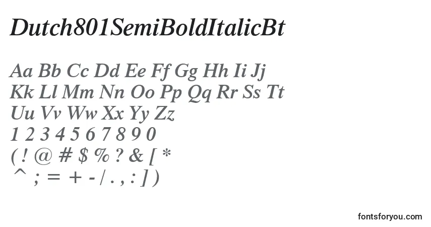 Шрифт Dutch801SemiBoldItalicBt – алфавит, цифры, специальные символы