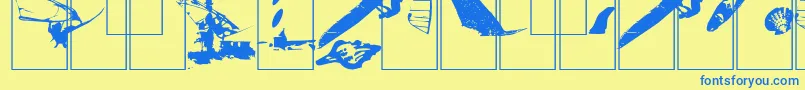 Surfbat-Schriftart – Blaue Schriften auf gelbem Hintergrund