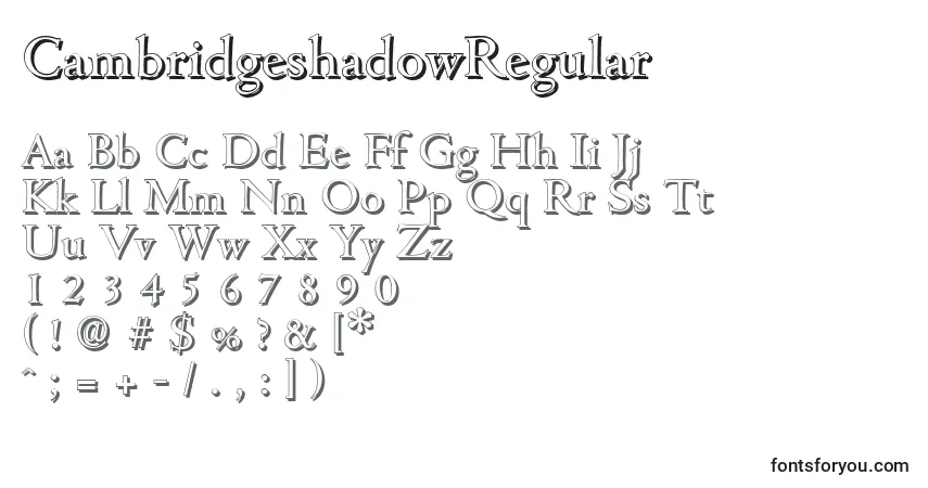 A fonte CambridgeshadowRegular – alfabeto, números, caracteres especiais