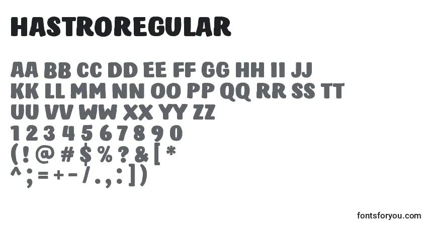 Czcionka HastroRegular – alfabet, cyfry, specjalne znaki
