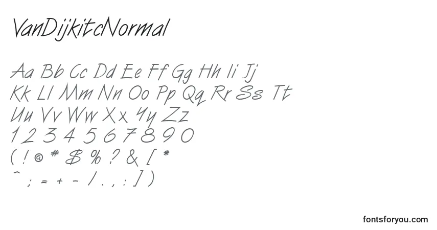 Czcionka VanDijkitcNormal – alfabet, cyfry, specjalne znaki