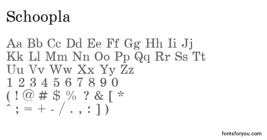 Шрифт Schoopla – алфавит, цифры, специальные символы