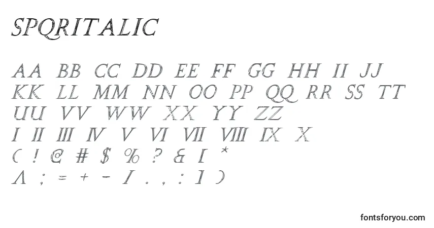Schriftart SpqrItalic – Alphabet, Zahlen, spezielle Symbole