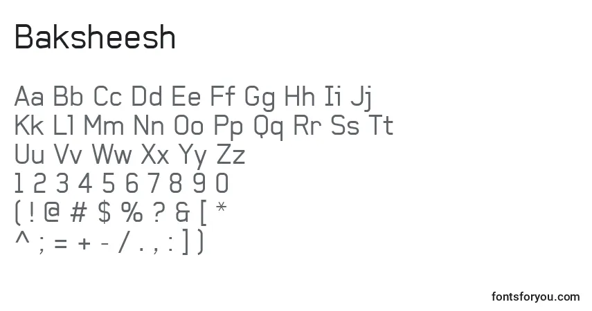 Schriftart Baksheesh – Alphabet, Zahlen, spezielle Symbole