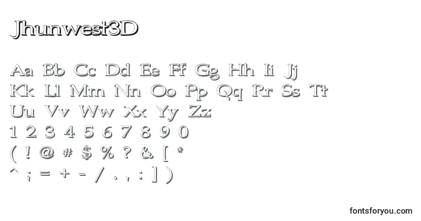 Czcionka Jhunwest3D – alfabet, cyfry, specjalne znaki