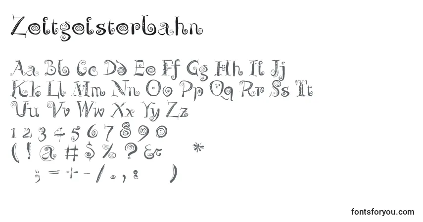 Schriftart Zeitgeisterbahn – Alphabet, Zahlen, spezielle Symbole