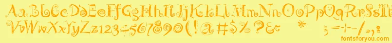 Zeitgeisterbahn-Schriftart – Orangefarbene Schriften auf gelbem Hintergrund