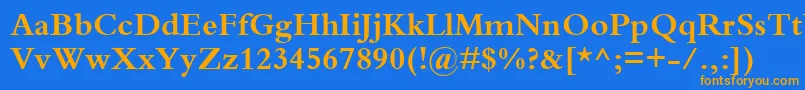 フォントBemboBold – オレンジ色の文字が青い背景にあります。