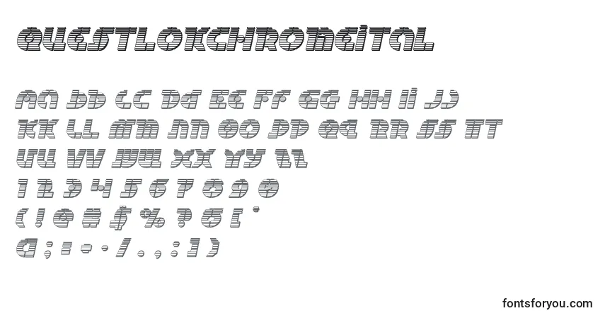 Czcionka Questlokchromeital – alfabet, cyfry, specjalne znaki