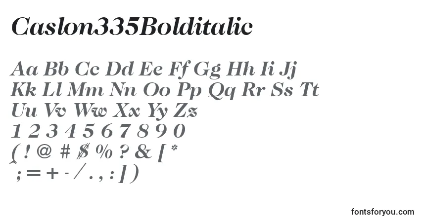 Шрифт Caslon335Bolditalic – алфавит, цифры, специальные символы