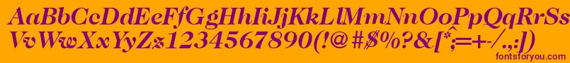 Caslon335Bolditalic-fontti – violetit fontit oranssilla taustalla