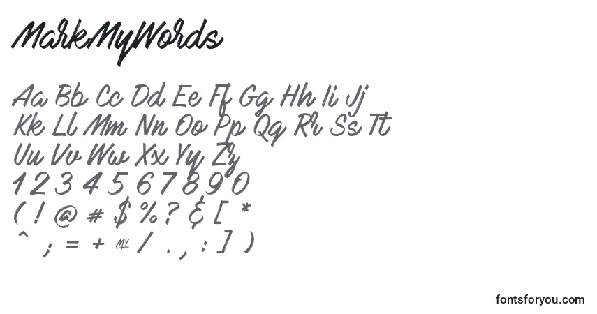 Schriftart MarkMyWords – Alphabet, Zahlen, spezielle Symbole