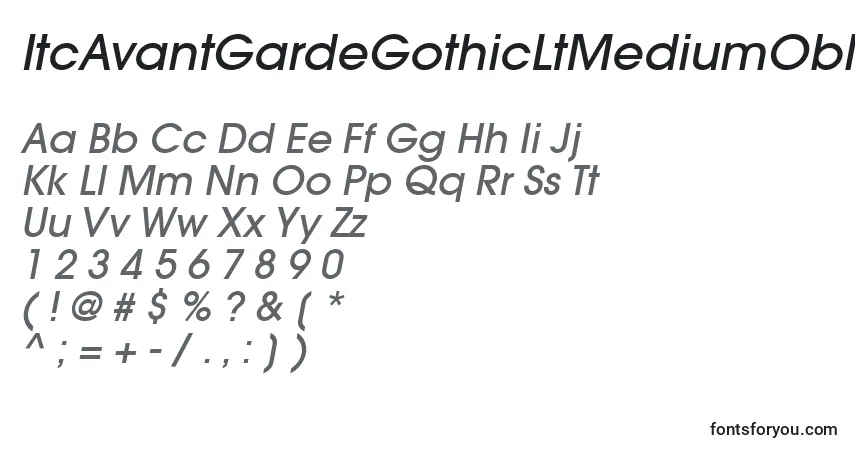 Czcionka ItcAvantGardeGothicLtMediumOblique – alfabet, cyfry, specjalne znaki