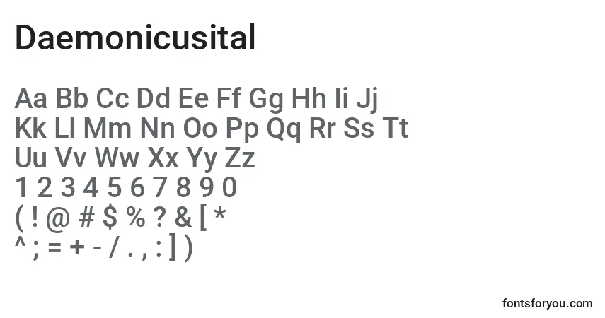 Schriftart Daemonicusital – Alphabet, Zahlen, spezielle Symbole