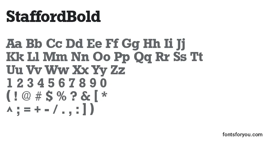 A fonte StaffordBold – alfabeto, números, caracteres especiais