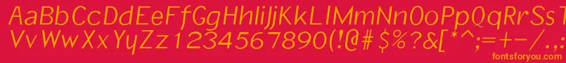Memo-Schriftart – Orangefarbene Schriften auf rotem Hintergrund