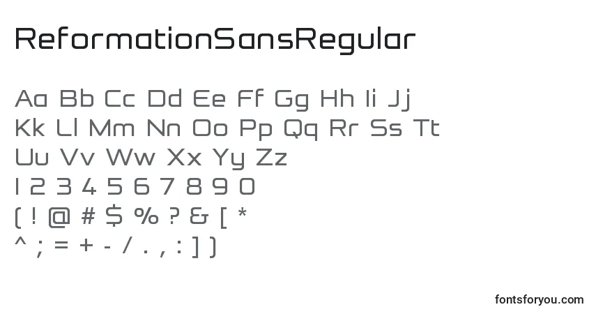 A fonte ReformationSansRegular – alfabeto, números, caracteres especiais