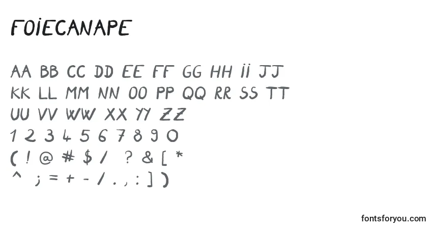 A fonte Foiecanape (70961) – alfabeto, números, caracteres especiais