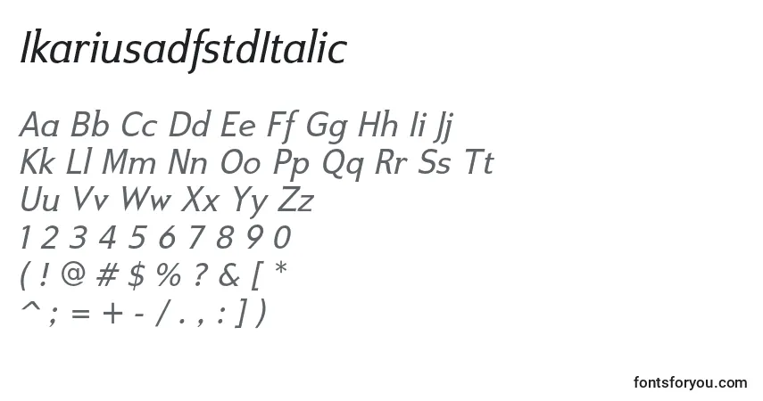 A fonte IkariusadfstdItalic – alfabeto, números, caracteres especiais