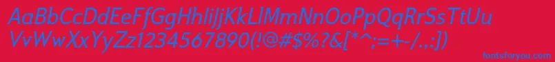 IkariusadfstdItalic-Schriftart – Blaue Schriften auf rotem Hintergrund