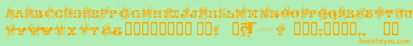 Chasezenjingletruckkarachi-Schriftart – Orangefarbene Schriften auf grünem Hintergrund