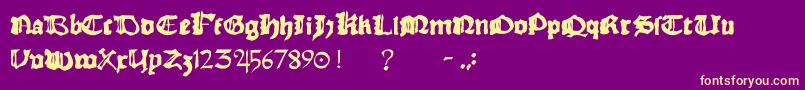 Rhymechronicle1494-Schriftart – Gelbe Schriften auf violettem Hintergrund