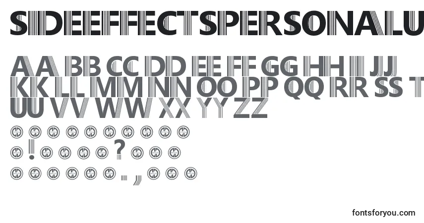 A fonte SideEffectsPersonalUseOnly – alfabeto, números, caracteres especiais