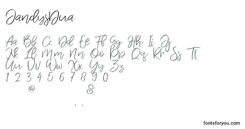 A fonte JandysDua – alfabeto, números, caracteres especiais
