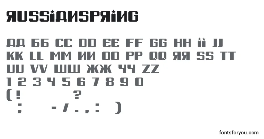 RussianSpring-fontti – aakkoset, numerot, erikoismerkit