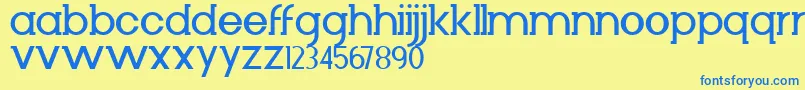 フォントDiminuto – 青い文字が黄色の背景にあります。