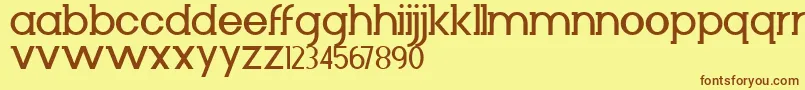 フォントDiminuto – 茶色の文字が黄色の背景にあります。