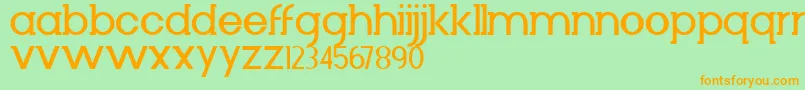 フォントDiminuto – オレンジの文字が緑の背景にあります。