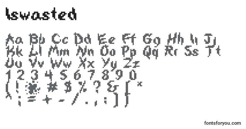 Schriftart Iswasted – Alphabet, Zahlen, spezielle Symbole