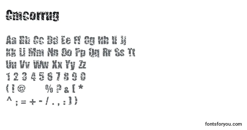 Czcionka Cmcorrug – alfabet, cyfry, specjalne znaki