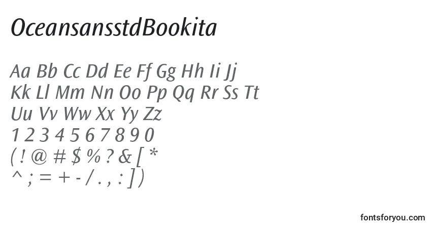 Шрифт OceansansstdBookita – алфавит, цифры, специальные символы