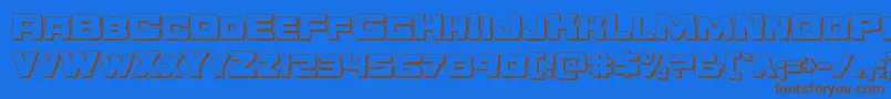 フォントOrecrusher3D – 茶色の文字が青い背景にあります。
