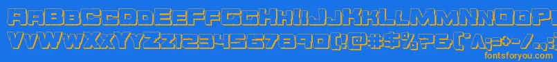 フォントOrecrusher3D – オレンジ色の文字が青い背景にあります。