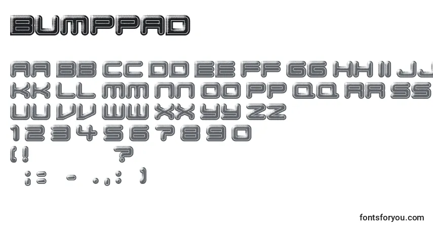 Schriftart BumpPad – Alphabet, Zahlen, spezielle Symbole