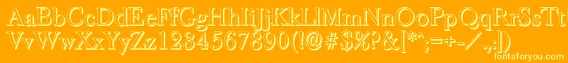 BaskeroldshadowRegular-Schriftart – Gelbe Schriften auf orangefarbenem Hintergrund