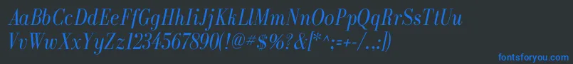 GalileoflfItalicフォントについての詳細 フォントGalileoflfItalic – 黒い背景に青い文字