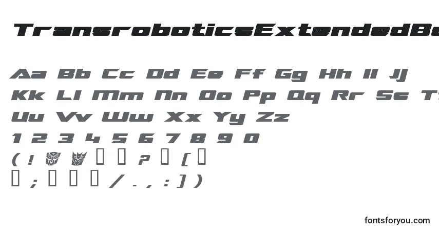 A fonte TransroboticsExtendedBoldItalic – alfabeto, números, caracteres especiais