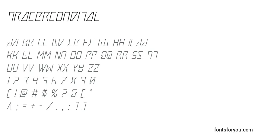 Schriftart Tracercondital – Alphabet, Zahlen, spezielle Symbole