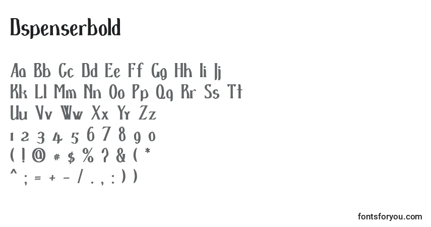 Schriftart Dspenserbold – Alphabet, Zahlen, spezielle Symbole